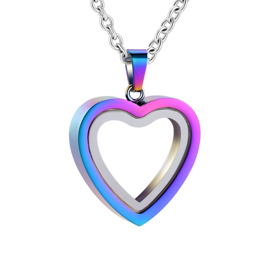 Heart-shaped pendant with rainbow gradient on a white background
