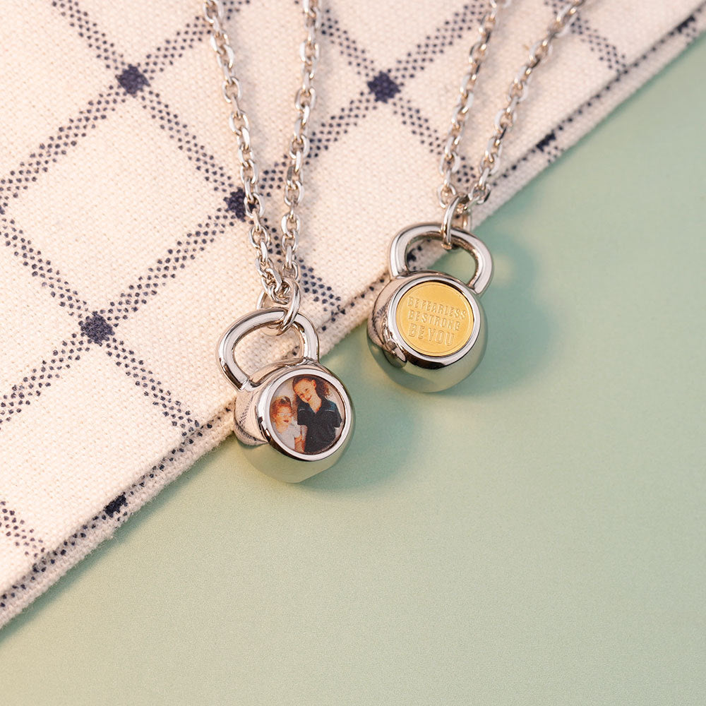 Cross-border trend men's pendant stainless steel fashion fitness sports style dumbbell necklace color print photo dazzling