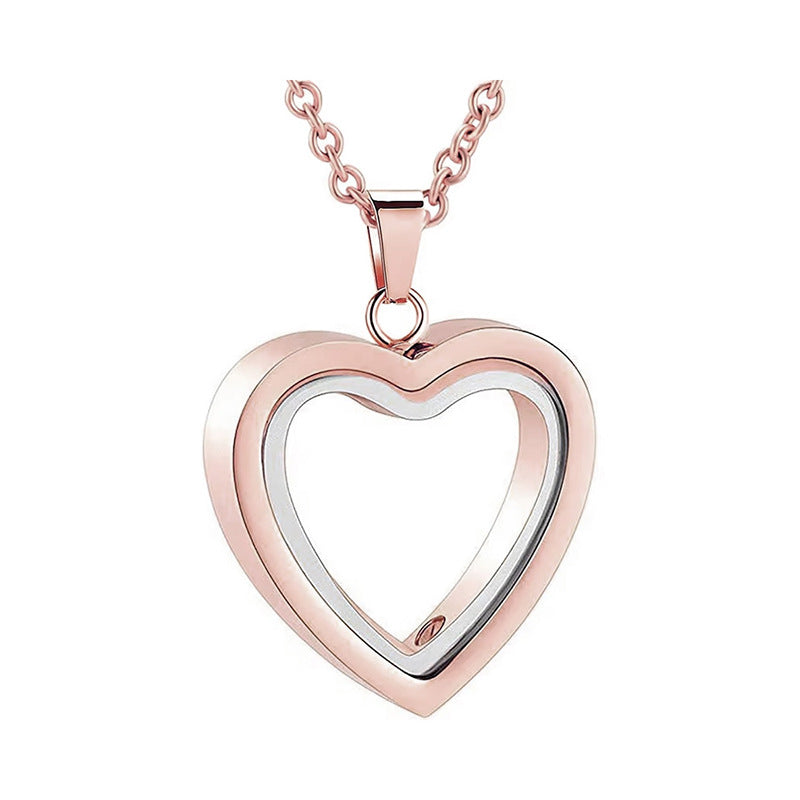 Rose gold heart-shaped pendant necklace on a white background