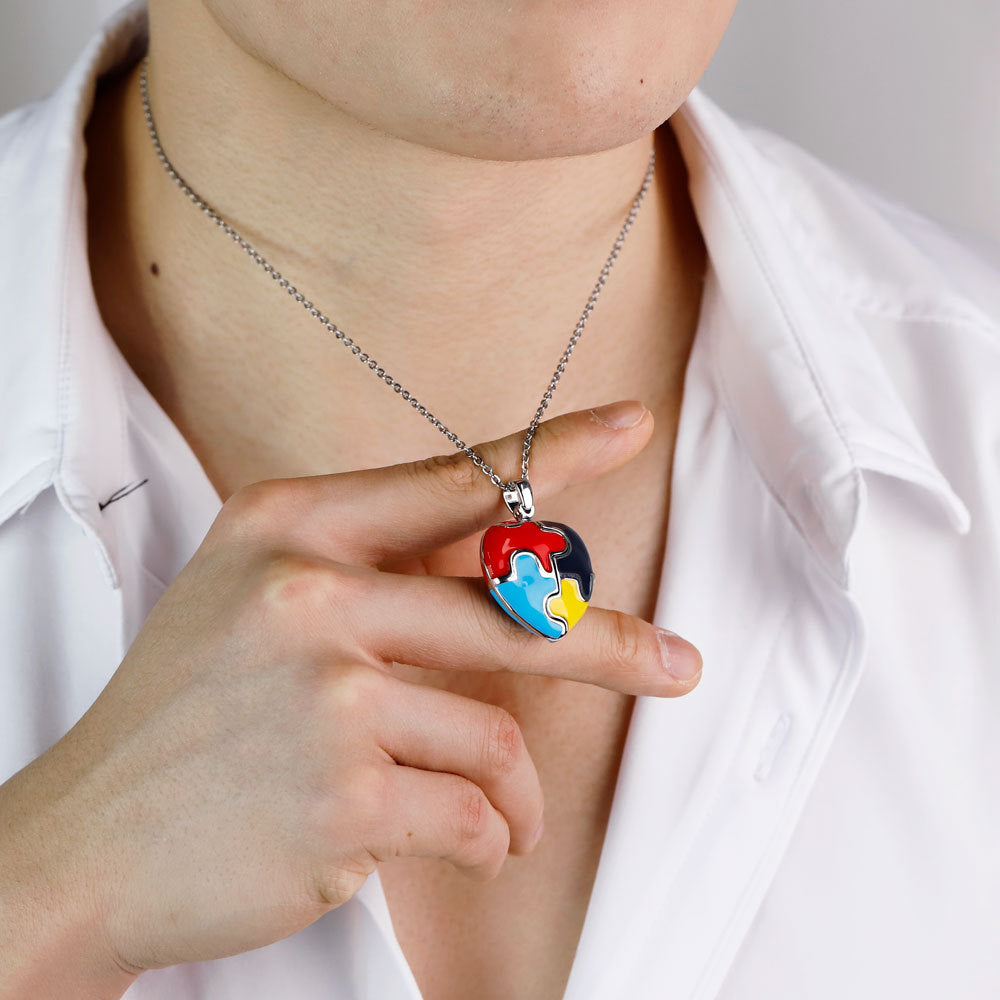 European and American cross-border jewelry, four-color puzzle photo box, Valentine's Day gift, clavicle chain pendant, couple necklace, girlfriend gift