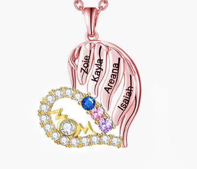 Mother’s Day diamond peach heart necklace – engraved name pendant jewelry gift