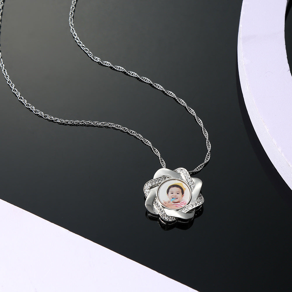 European and American new diamond zircon six-pointed star baby photo frame pendant can come to the picture DIY personalized necklace women's gifts