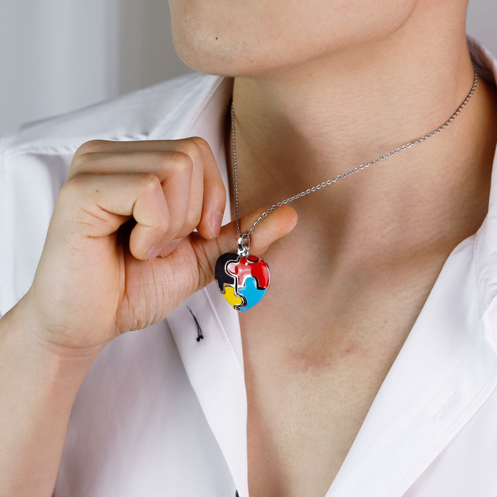 European and American cross-border jewelry, four-color puzzle photo box, Valentine's Day gift, clavicle chain pendant, couple necklace, girlfriend gift