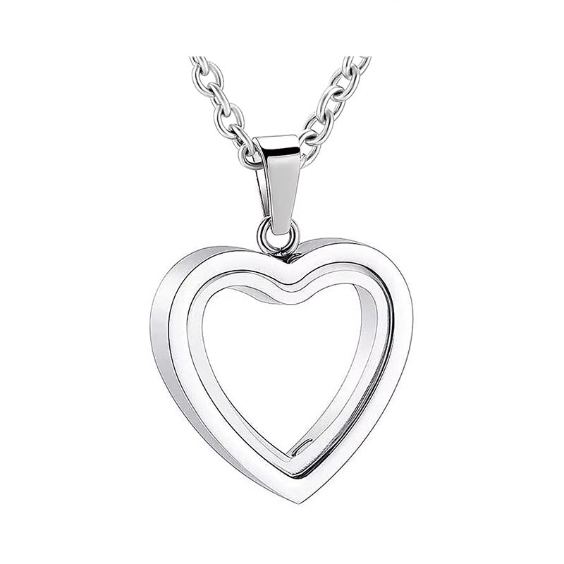 Silver heart-shaped pendant necklace on a white background