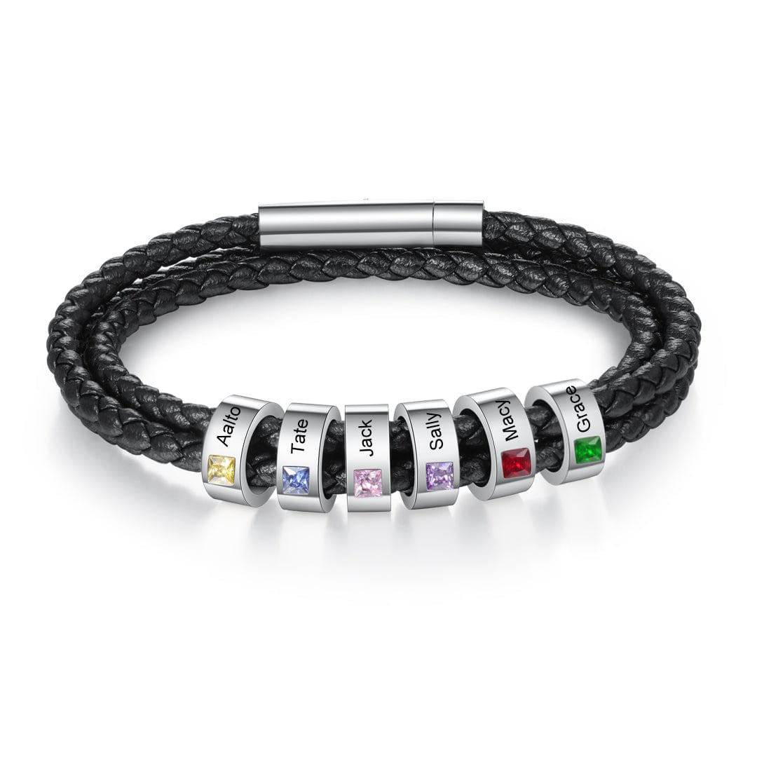 Men’s leather bracelet with DIY lettering and inlaid diamond beads – personalized men’s jewelry gift