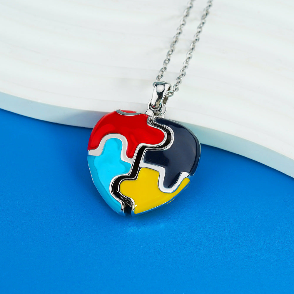 European and American cross-border jewelry, four-color puzzle photo box, Valentine's Day gift, clavicle chain pendant, couple necklace, girlfriend gift