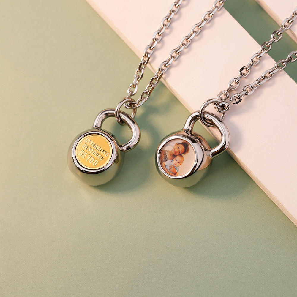 Cross-border trend men's pendant stainless steel fashion fitness sports style dumbbell necklace color print photo dazzling