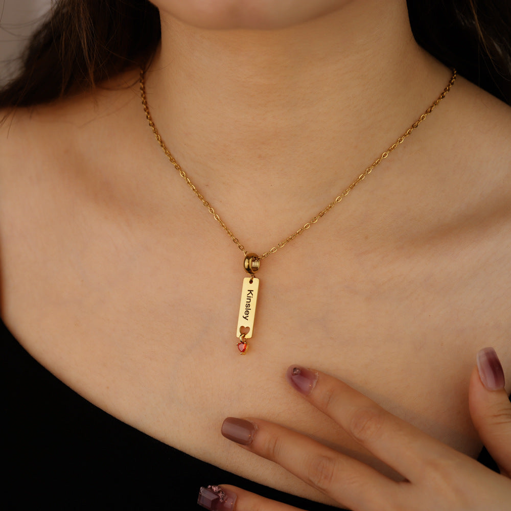 Custom gold nameplate necklaces with birthstones