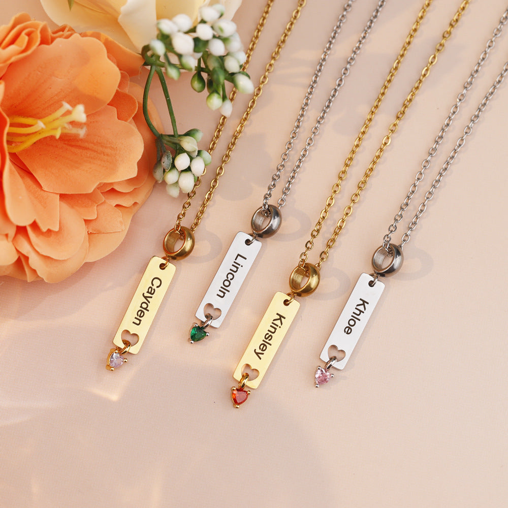 Custom gold and silver nameplate necklaces with birthstones