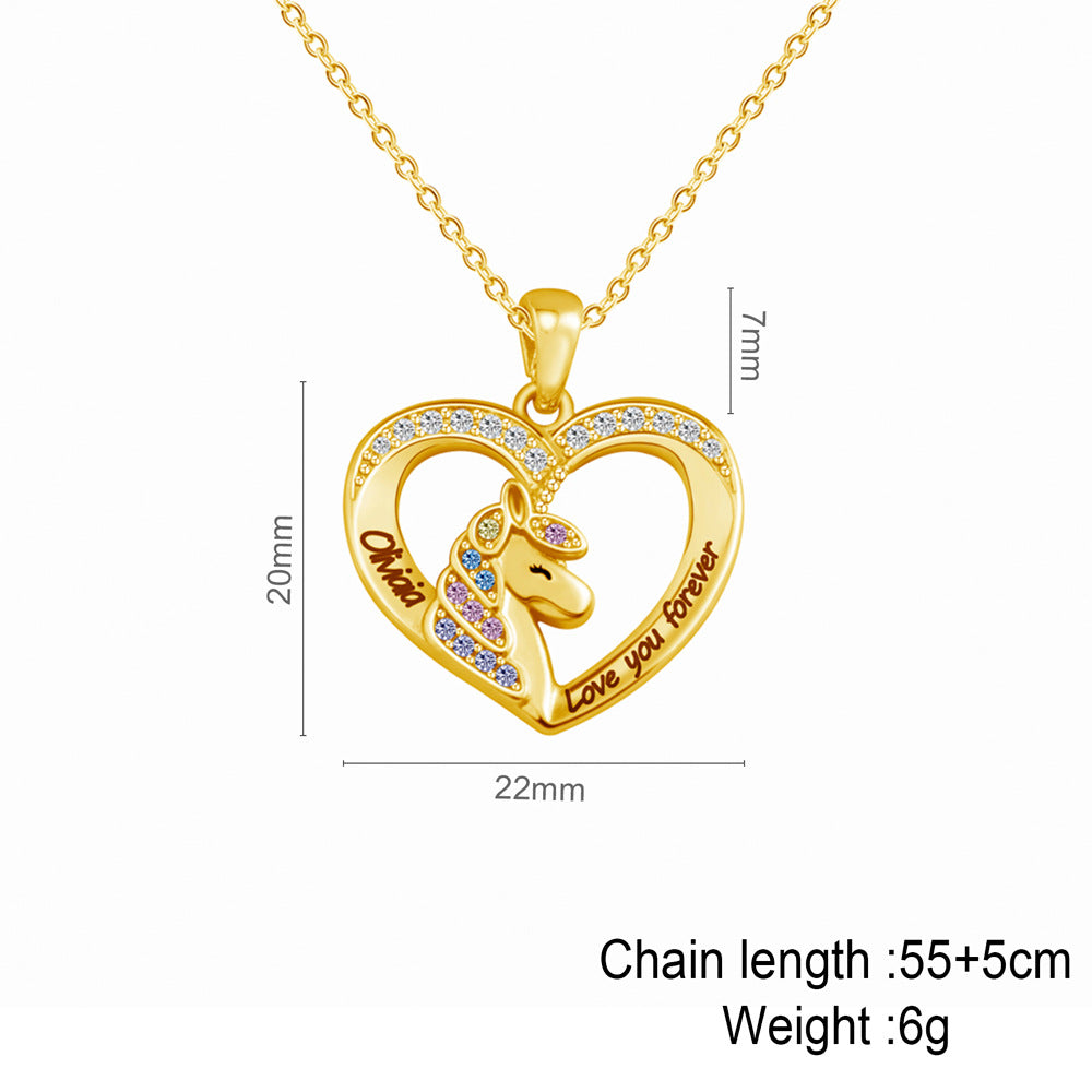 Creative unicorn copper necklace – personalized letter pendant jewelry for women