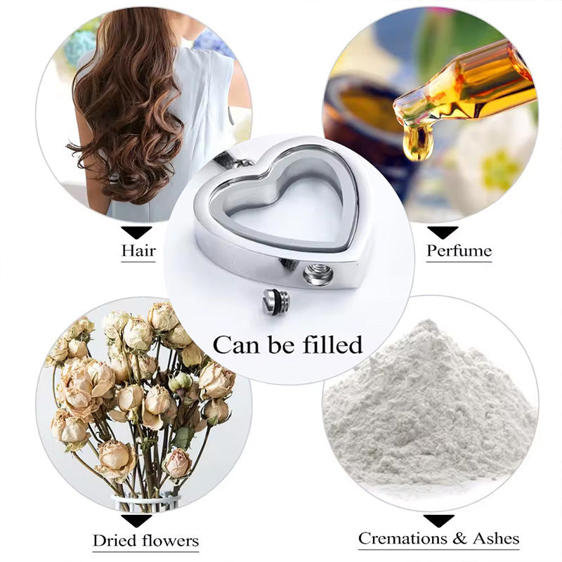 Custom Glass Heart Cremation Jewellery Urn Necklace Pendant Ashes Locket Keepsake in Stainless Steel Gift For Loss Of Loved One Bereavement Sympathy Remembrance