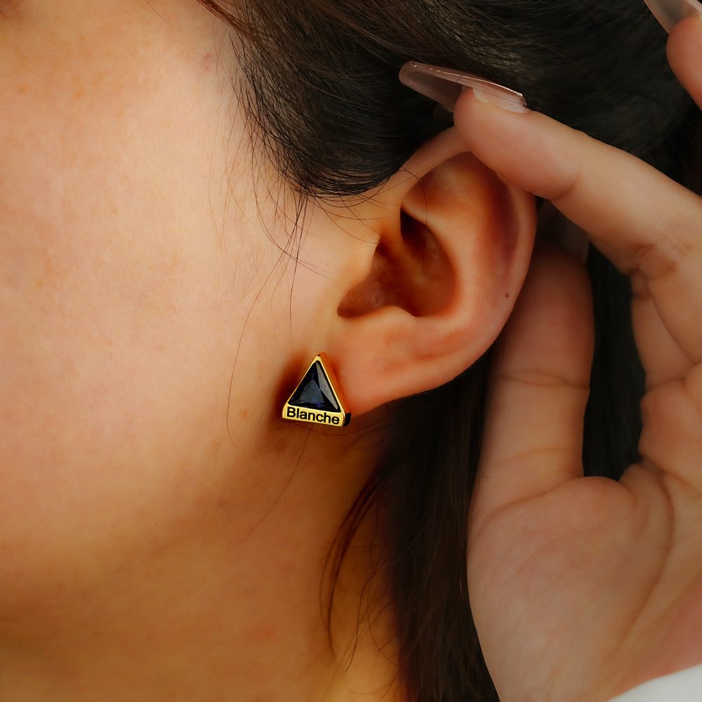 Personalized engraved triangle diamond necklace pendant with custom birthstone