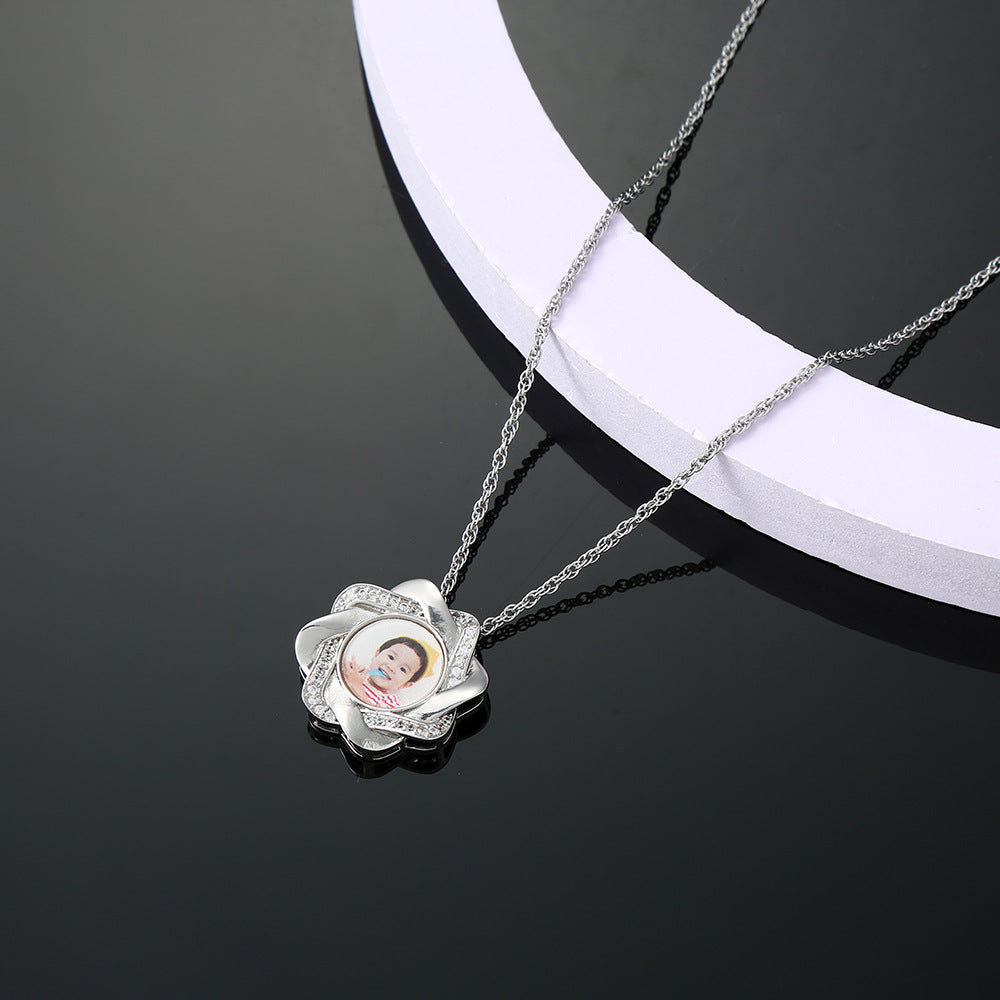 European and American new diamond zircon six-pointed star baby photo frame pendant can come to the picture DIY personalized necklace women's gifts