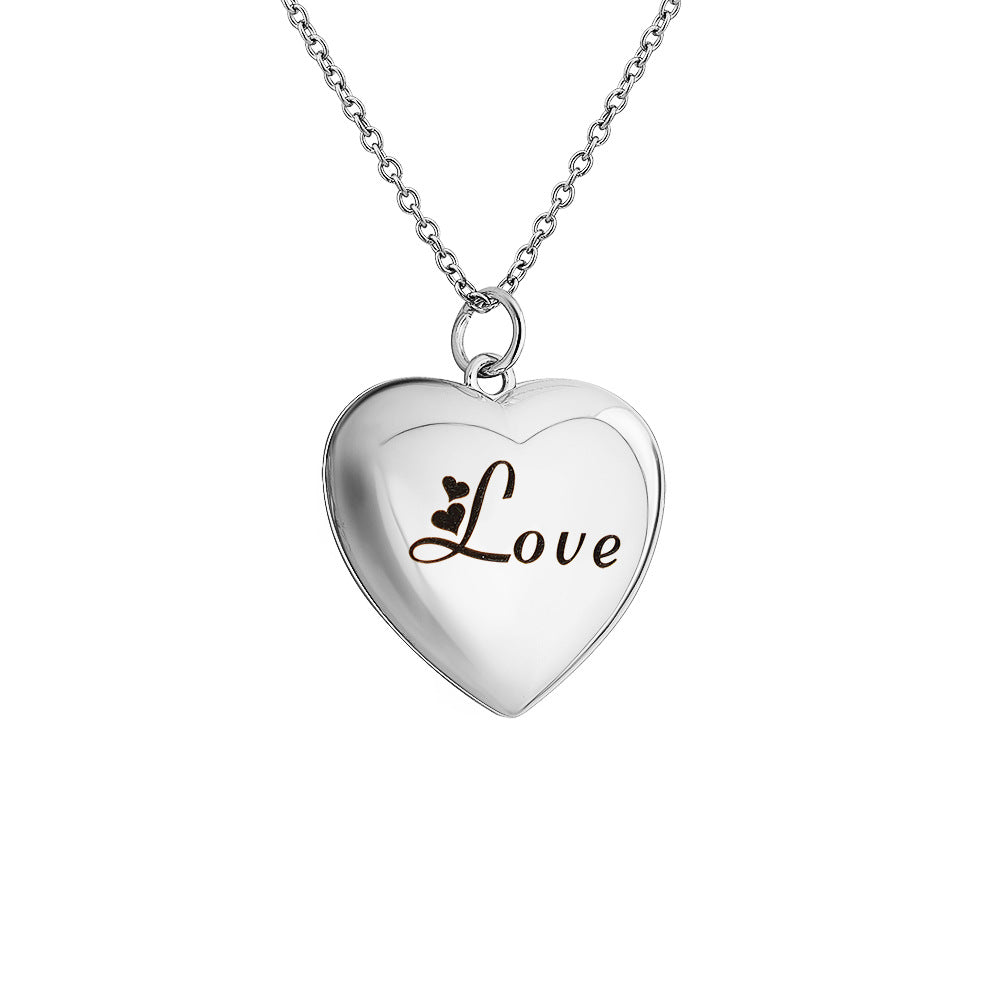 European American love photo box necklace with heart-shaped pendant