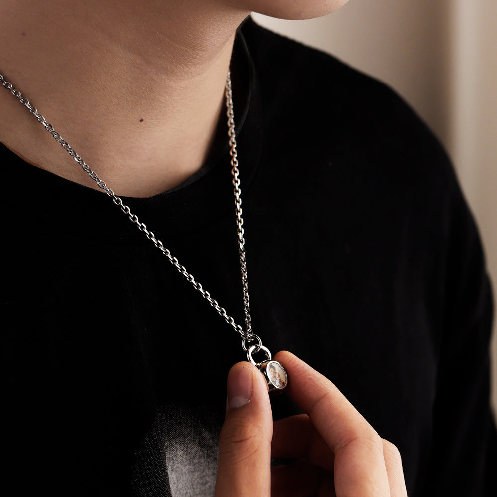 Cross-border trend men's pendant stainless steel fashion fitness sports style dumbbell necklace color print photo dazzling