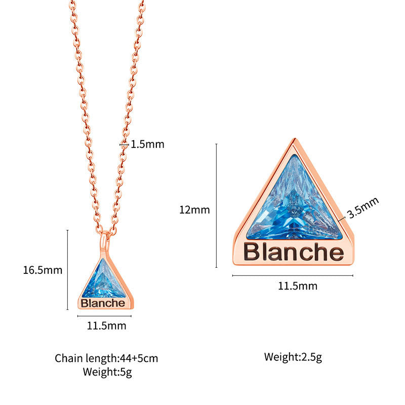 Personalized engraved triangle diamond necklace pendant with custom birthstone