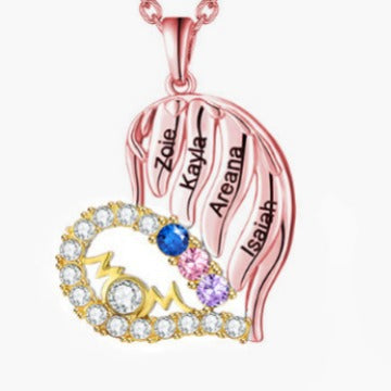 Mother’s Day diamond peach heart necklace – engraved name pendant jewelry gift