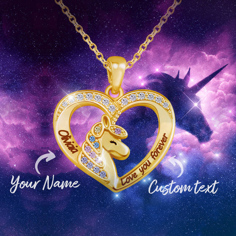 Creative unicorn copper necklace – personalized letter pendant jewelry for women