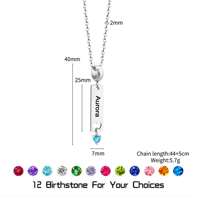 Custom silver nameplate necklaces with birthstones