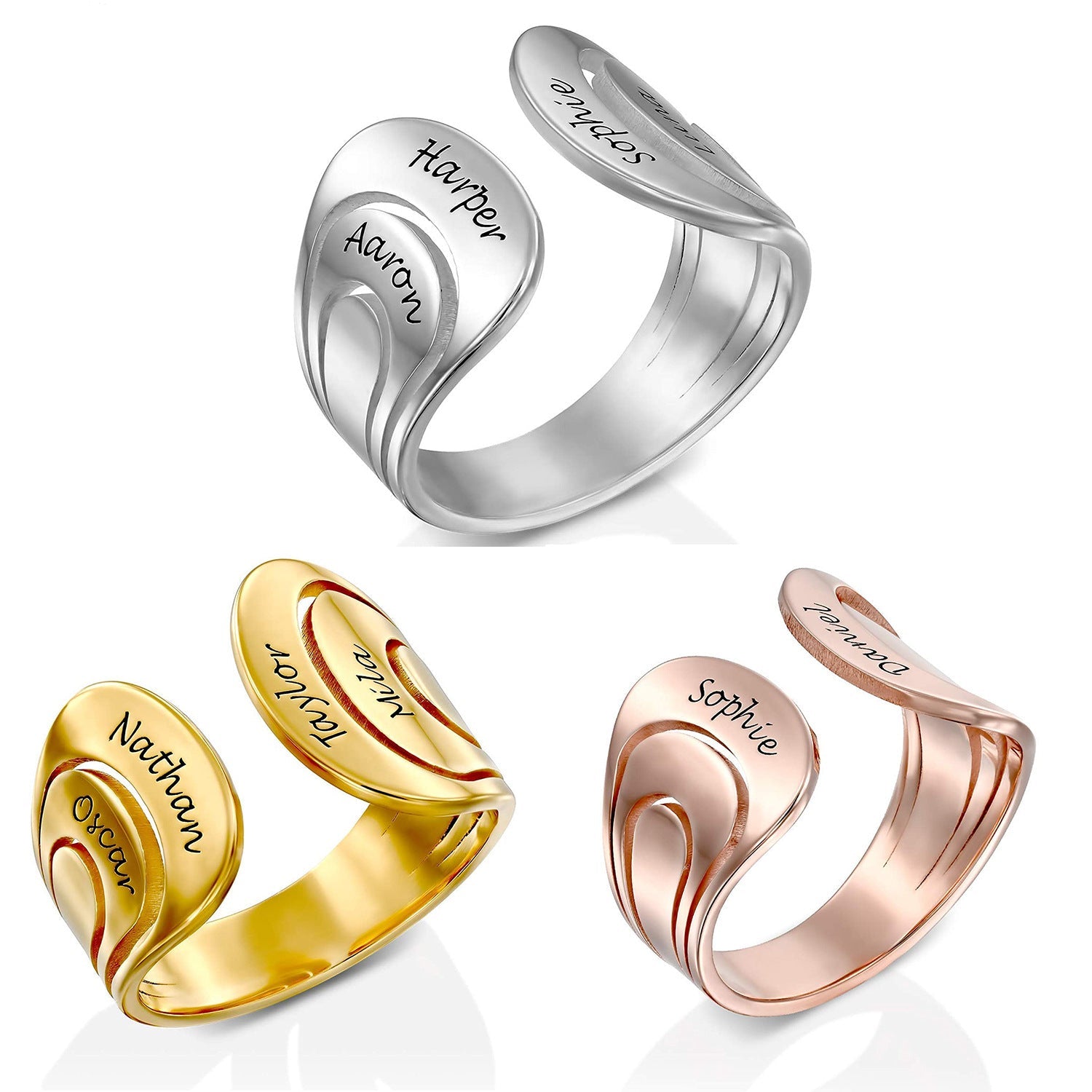 925 Silver Personalized Open Design Hug Ring Family Engraved Name Ring Mother’s Day Jewelry Gift