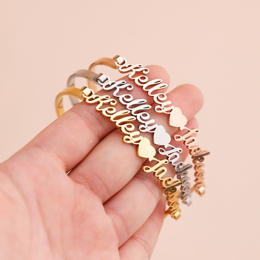 Personalized stainless steel bracelet with engraved name for couples gift