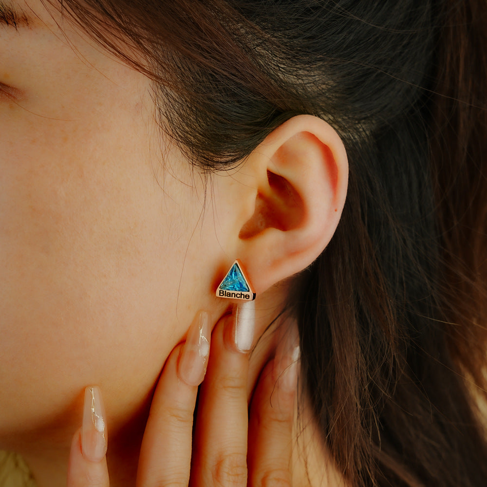 Personalized engraved triangle diamond necklace pendant with custom birthstone