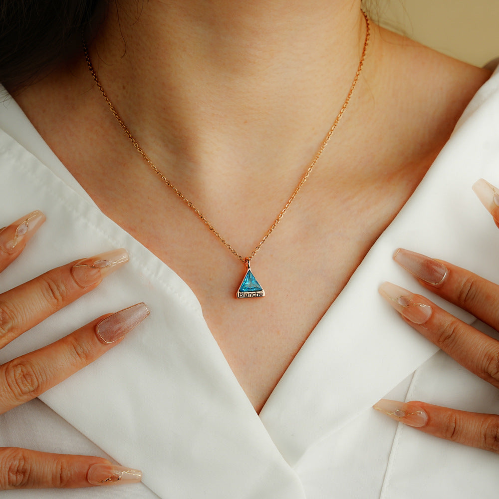 Personalized engraved triangle diamond necklace pendant with custom birthstone