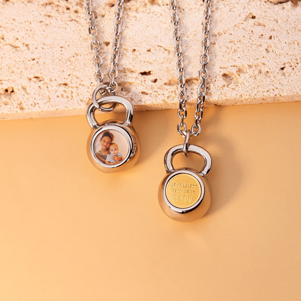 Cross-border trend men's pendant stainless steel fashion fitness sports style dumbbell necklace color print photo dazzling