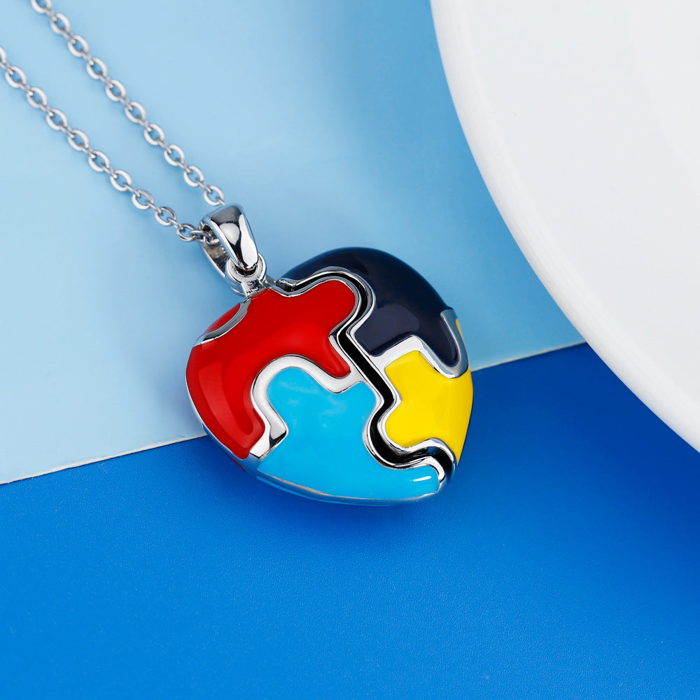 European and American cross-border jewelry, four-color puzzle photo box, Valentine's Day gift, clavicle chain pendant, couple necklace, girlfriend gift