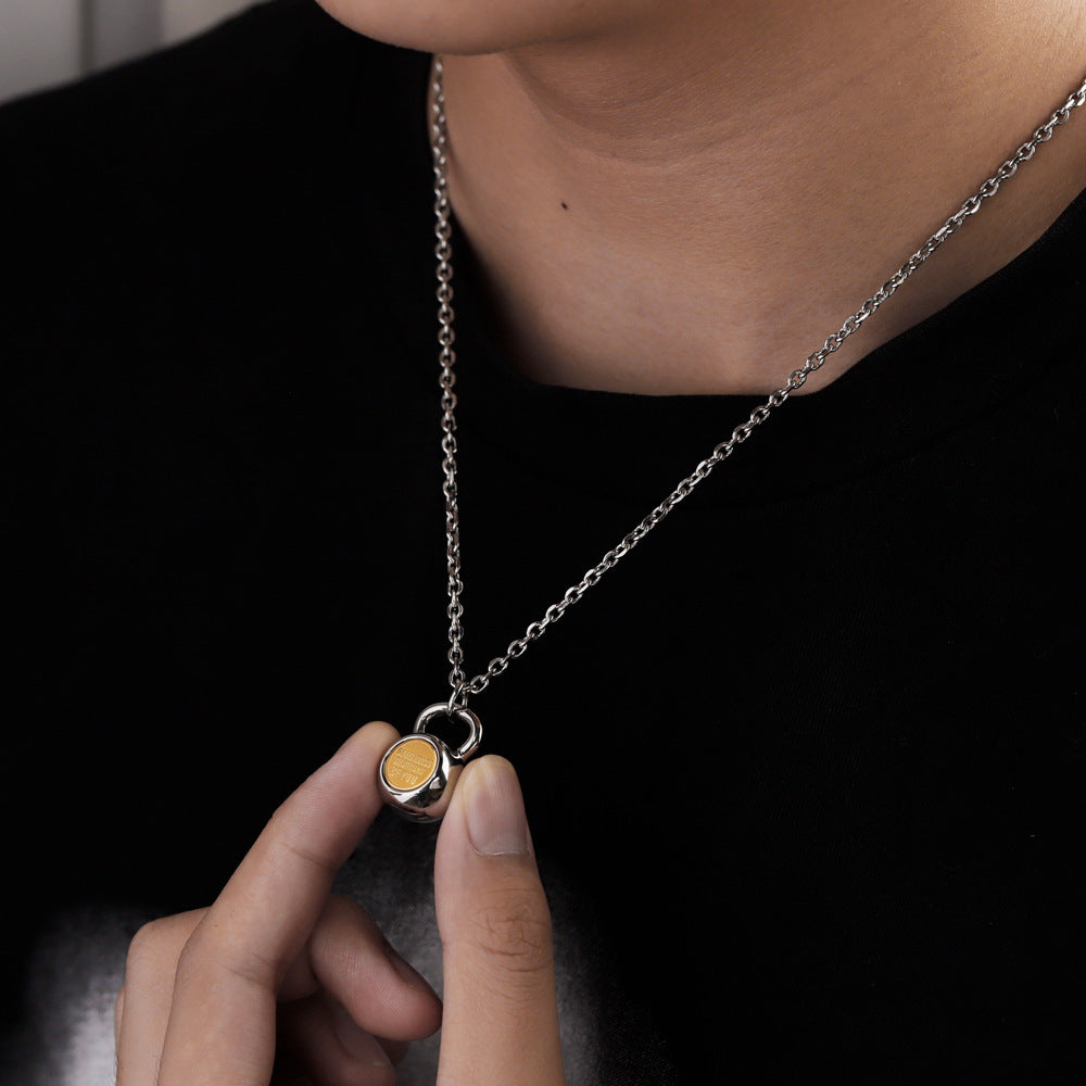 Cross-border trend men's pendant stainless steel fashion fitness sports style dumbbell necklace color print photo dazzling