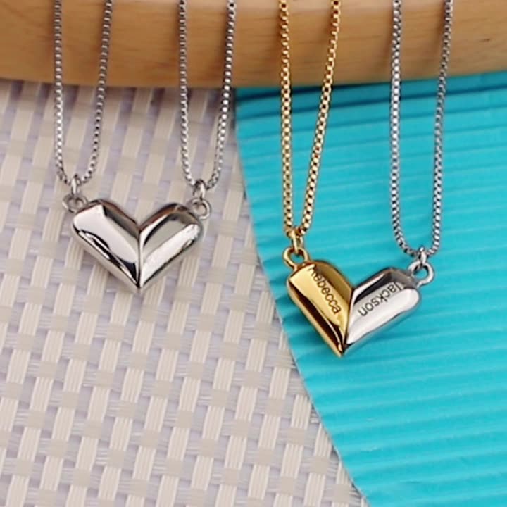 Love magnetic heart couple necklace – matching pendant jewelry gift for couples