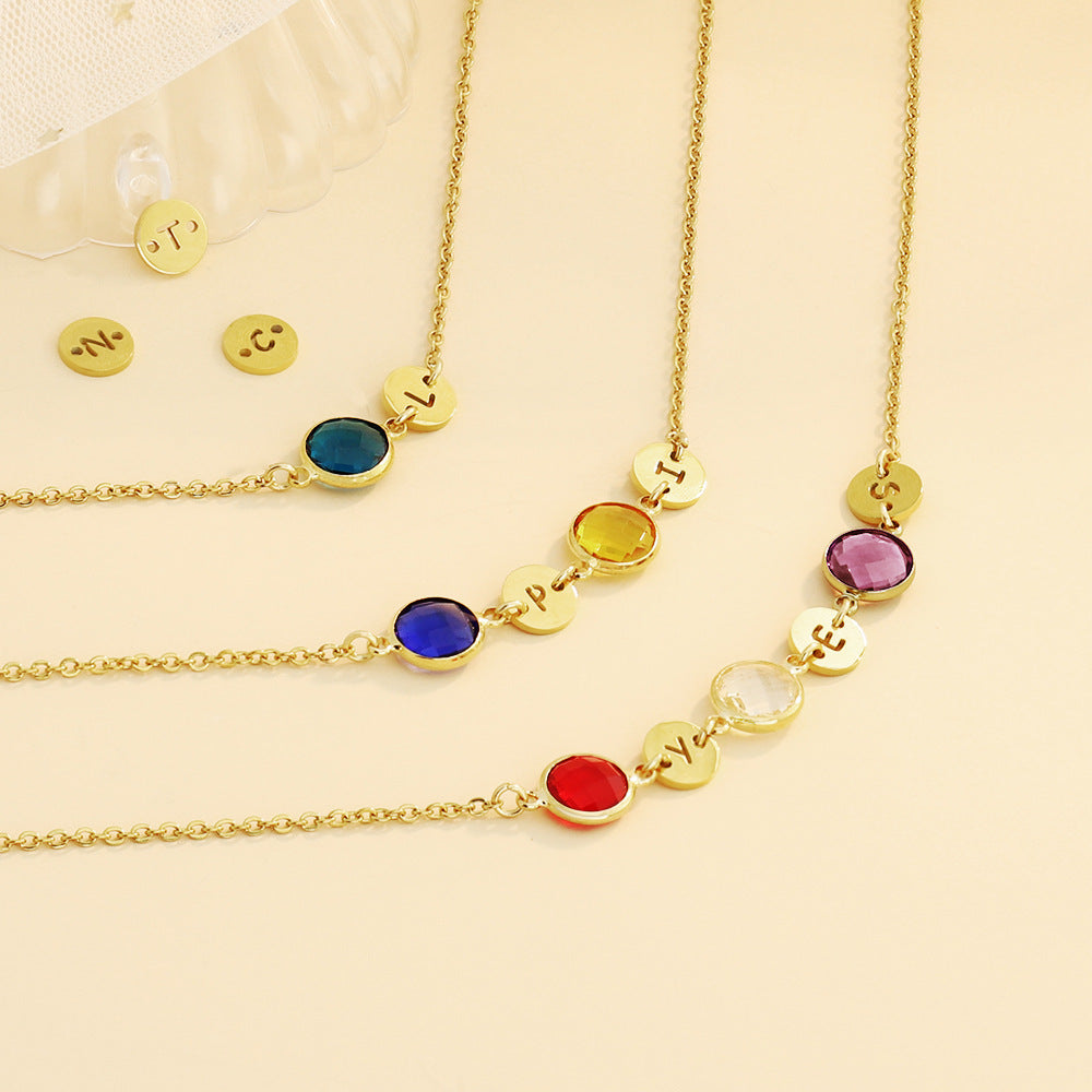 12-color birthstone letter name necklace – women’s personalized colored diamond jewelry
