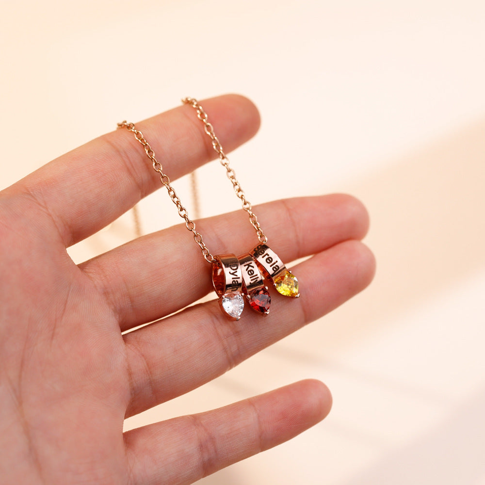 MOM peach heart diamond lettering necklace – personalized DIY women’s jewelry gift