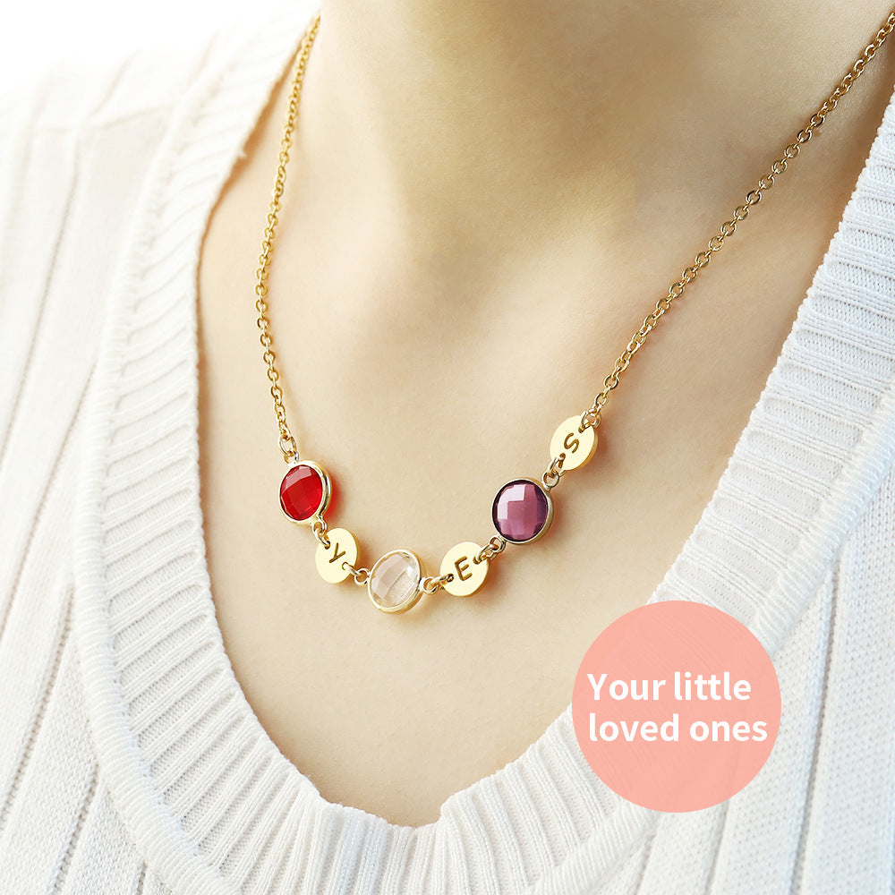 12-color birthstone letter name necklace – women’s personalized colored diamond jewelry