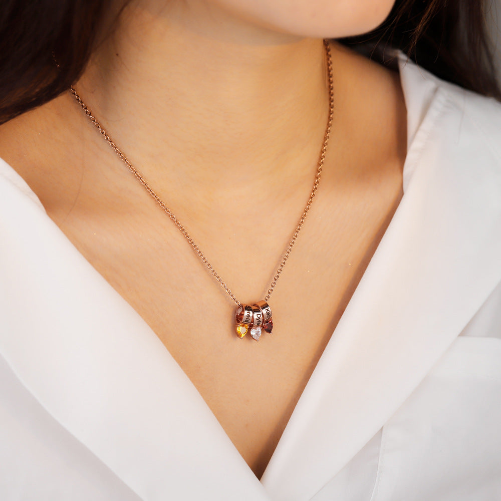 MOM peach heart diamond lettering necklace – personalized DIY women’s jewelry gift