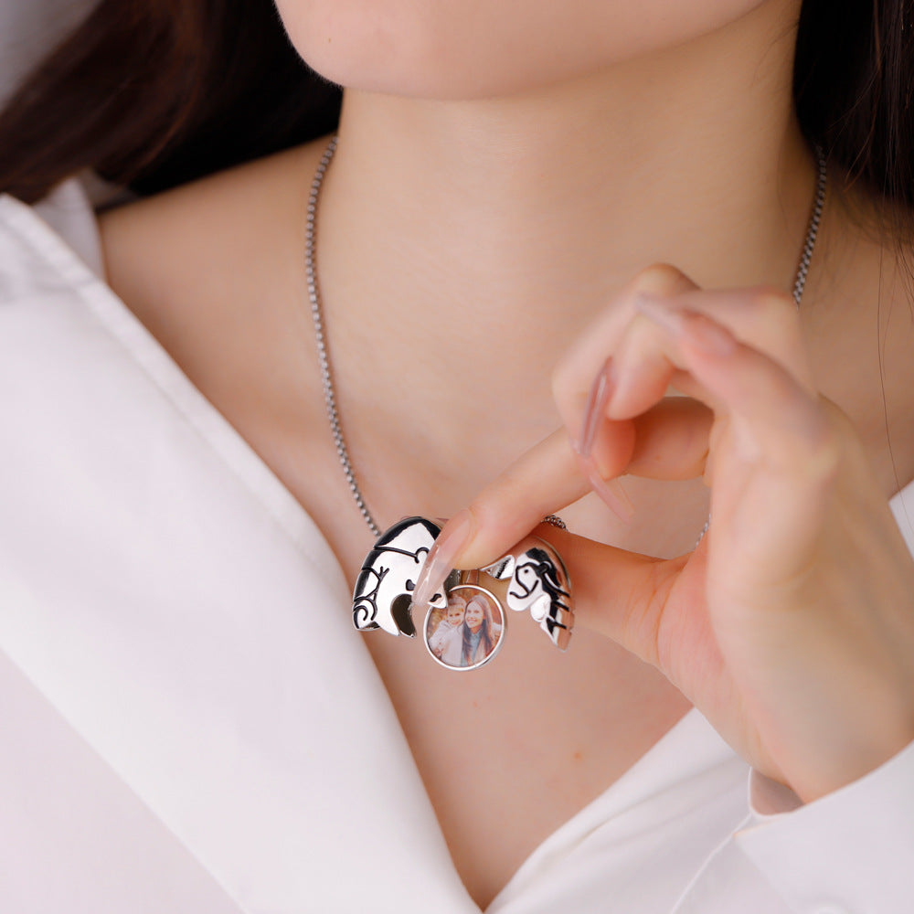 Custom bear hug heart necklace with color photo print