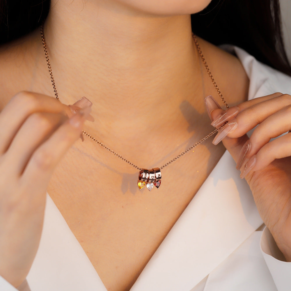 MOM peach heart diamond lettering necklace – personalized DIY women’s jewelry gift