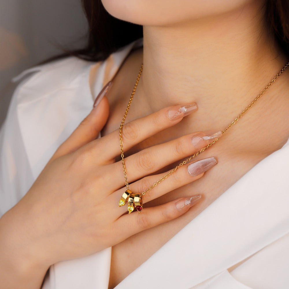 MOM peach heart diamond lettering necklace – personalized DIY women’s jewelry gift