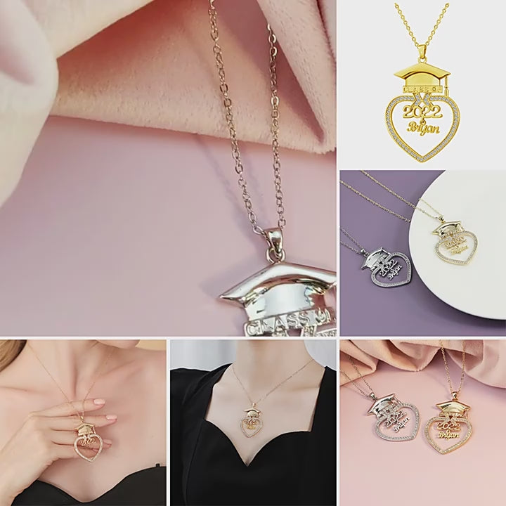 custom graduation cap necklace with name engraving