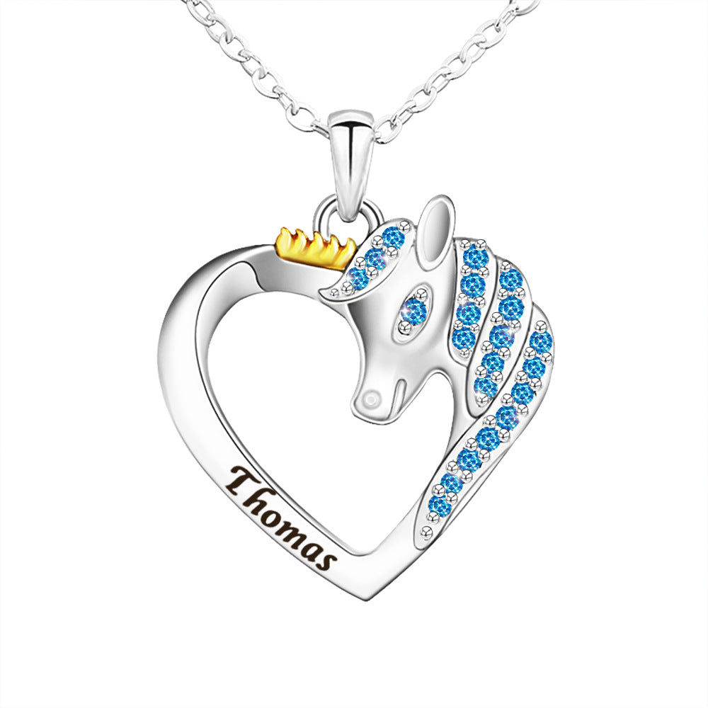 Creative unicorn DIY European and American fashion pendant lettering to send friends and sisters colorful peach heart necklace women