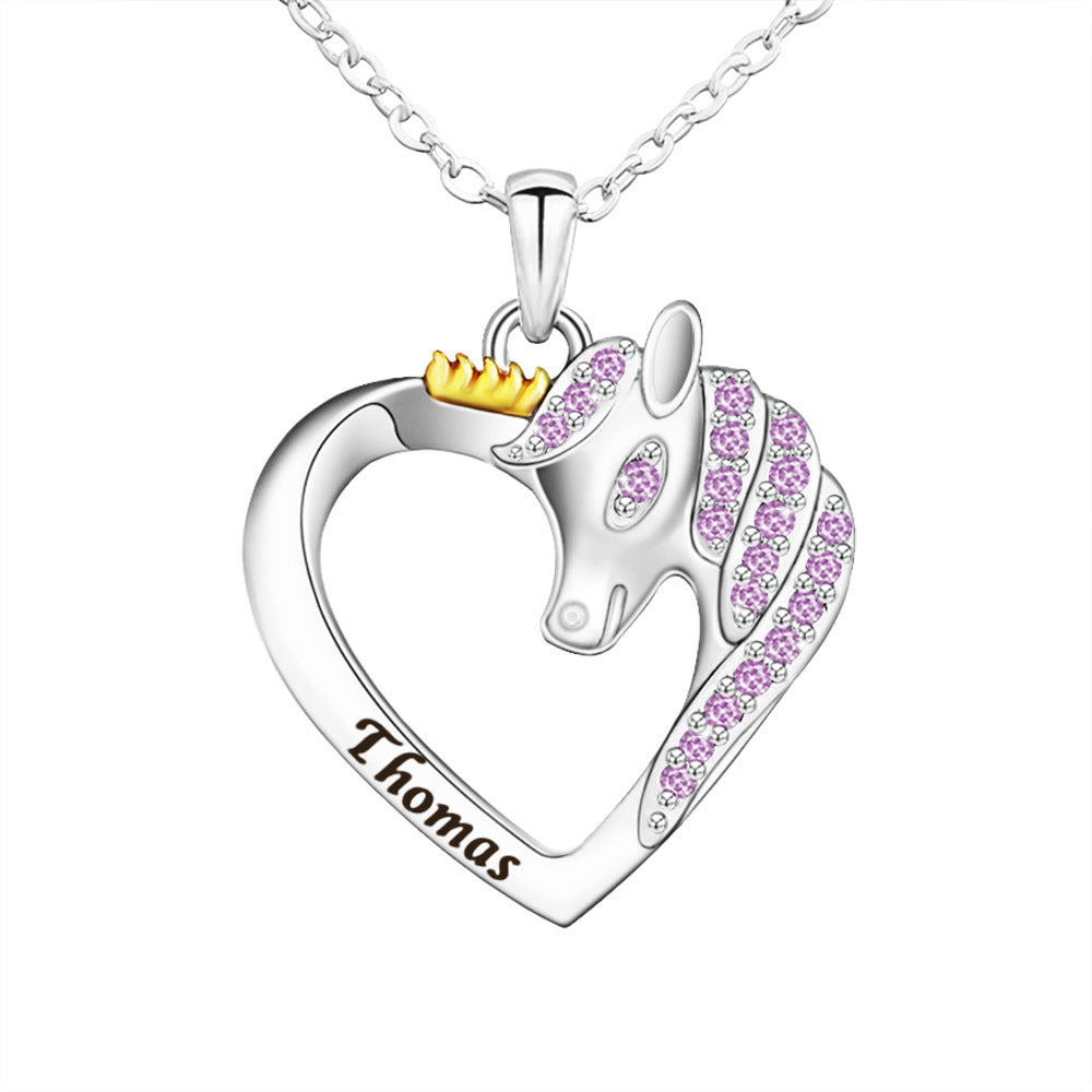 Creative unicorn DIY European and American fashion pendant lettering to send friends and sisters colorful peach heart necklace women
