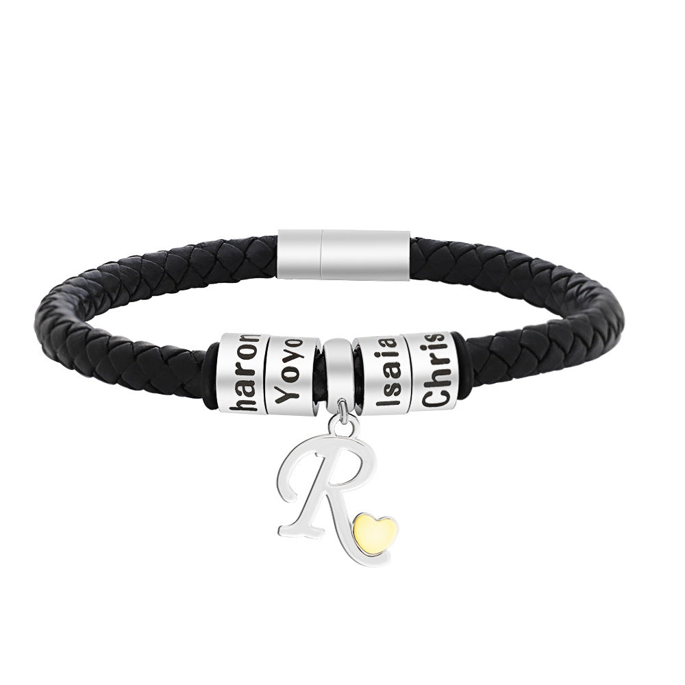 Buddhist beads European and American fashion literary personality leather engraved beads bracelet small accessories 26 letter bracelet