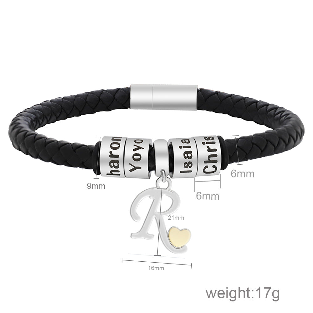Buddhist beads European and American fashion literary personality leather engraved beads bracelet small accessories 26 letter bracelet