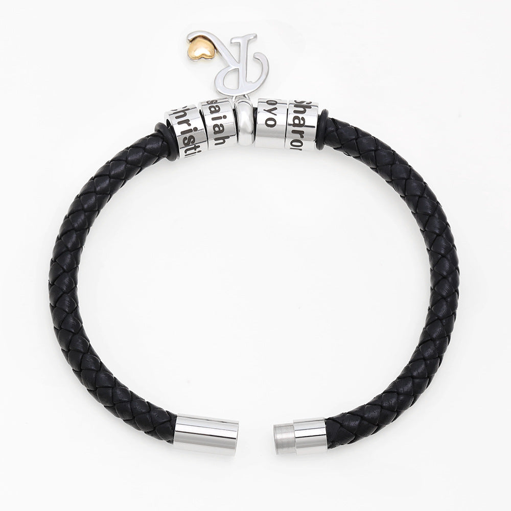 Buddhist beads European and American fashion literary personality leather engraved beads bracelet small accessories 26 letter bracelet