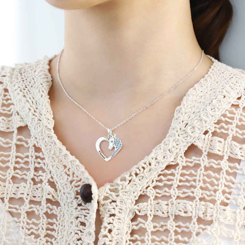 Creative unicorn DIY European and American fashion pendant lettering to send friends and sisters colorful peach heart necklace women