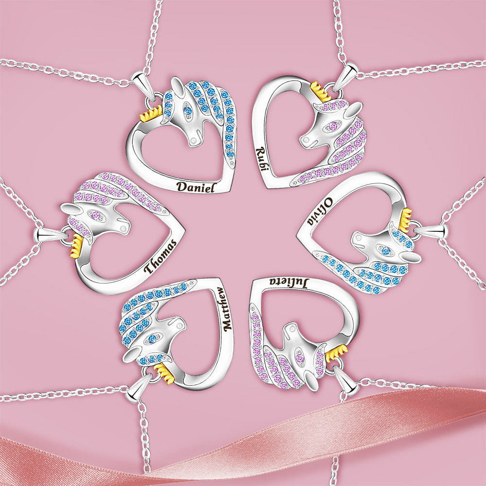 Creative unicorn DIY European and American fashion pendant lettering to send friends and sisters colorful peach heart necklace women