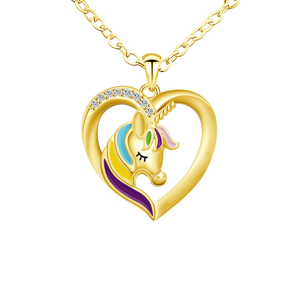Creative unicorn DIY European and American fashion pendant lettering to send friends and sisters colorful peach heart necklace women