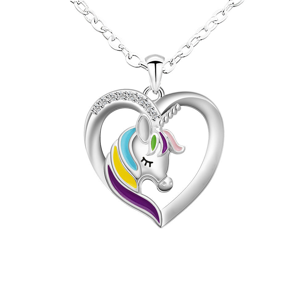 Creative unicorn DIY European and American fashion pendant lettering to send friends and sisters colorful peach heart necklace women