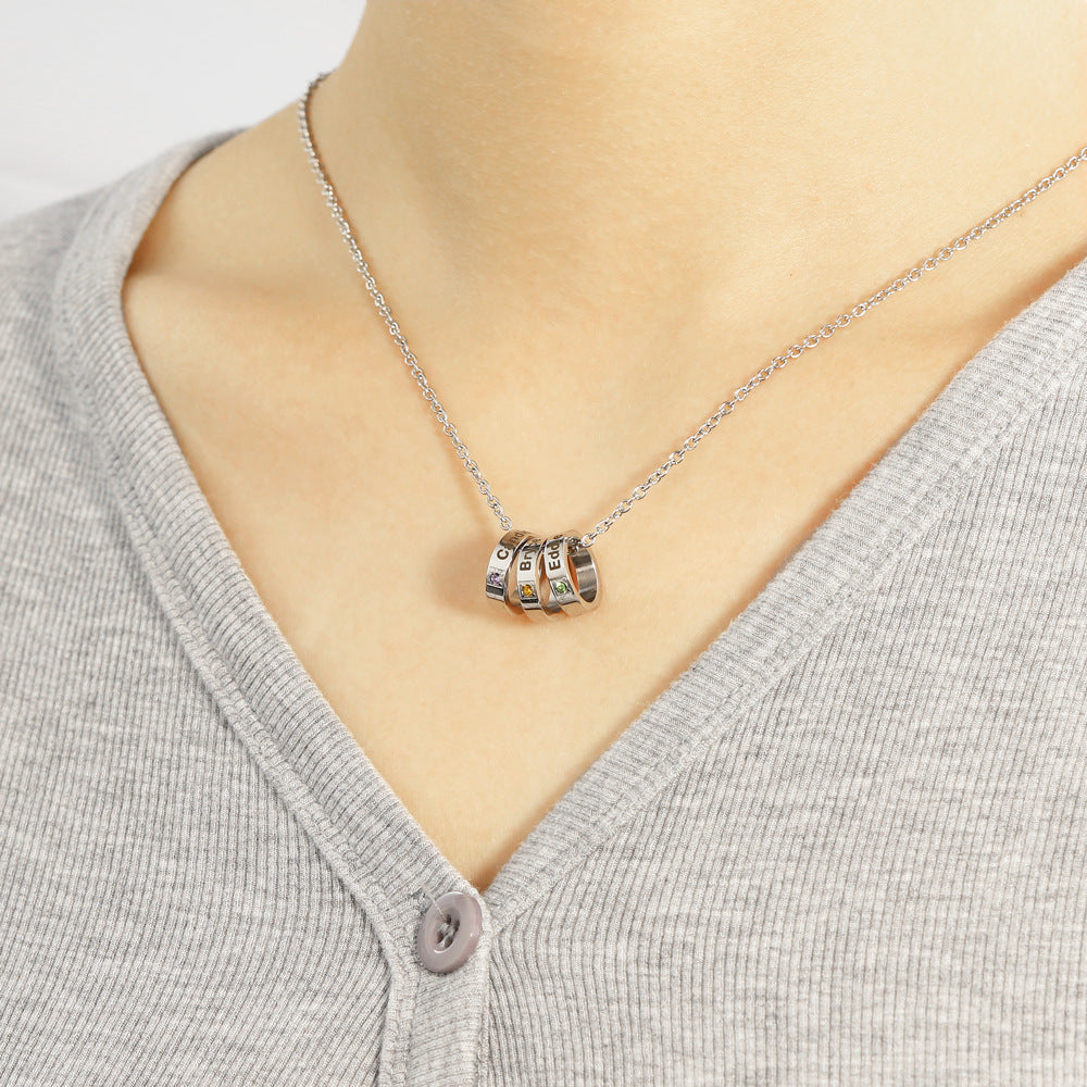 European and American new stainless steel ring lettering temperament titanium steel necklace 12 colors birthstone personality beaded clavicle chain