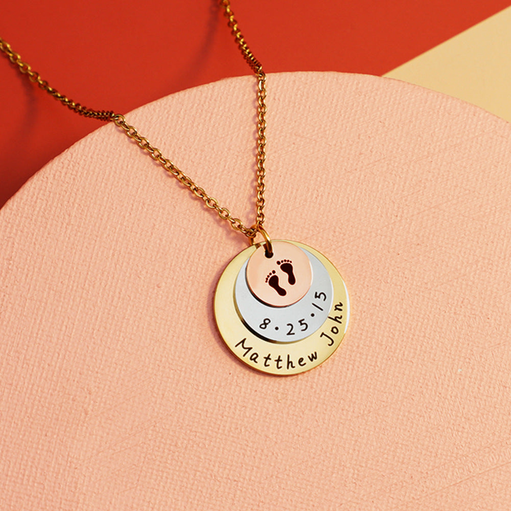 new disc clavicle chain female baby feet birth brand lettering necklace medallion pendant female